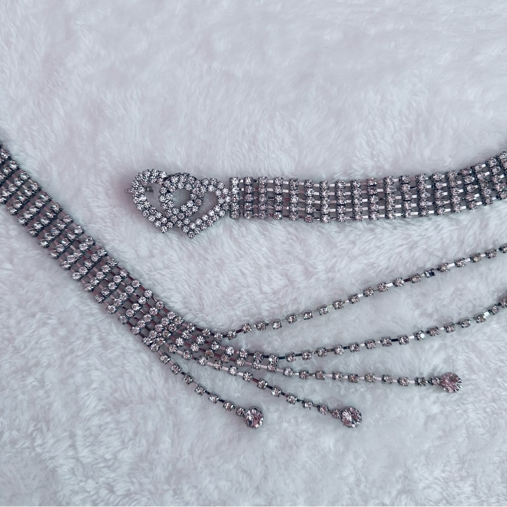 *SOLD* Rhinestone Belt with Heart-Shaped Buckle Diamond Crystal Waist Chain - Picture 6 of 6